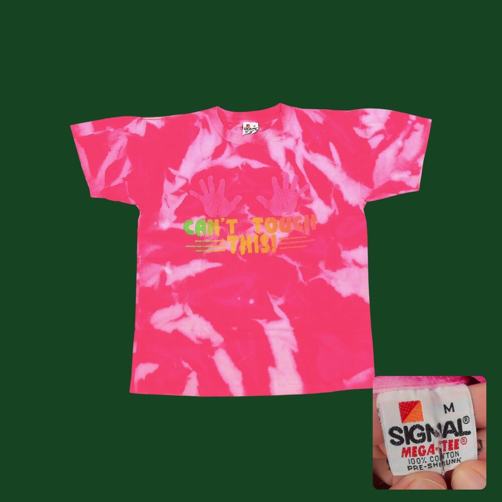 Vtg 90s Cant Touch This Pink Tie Dye Puff Print Tee Boxy M/L